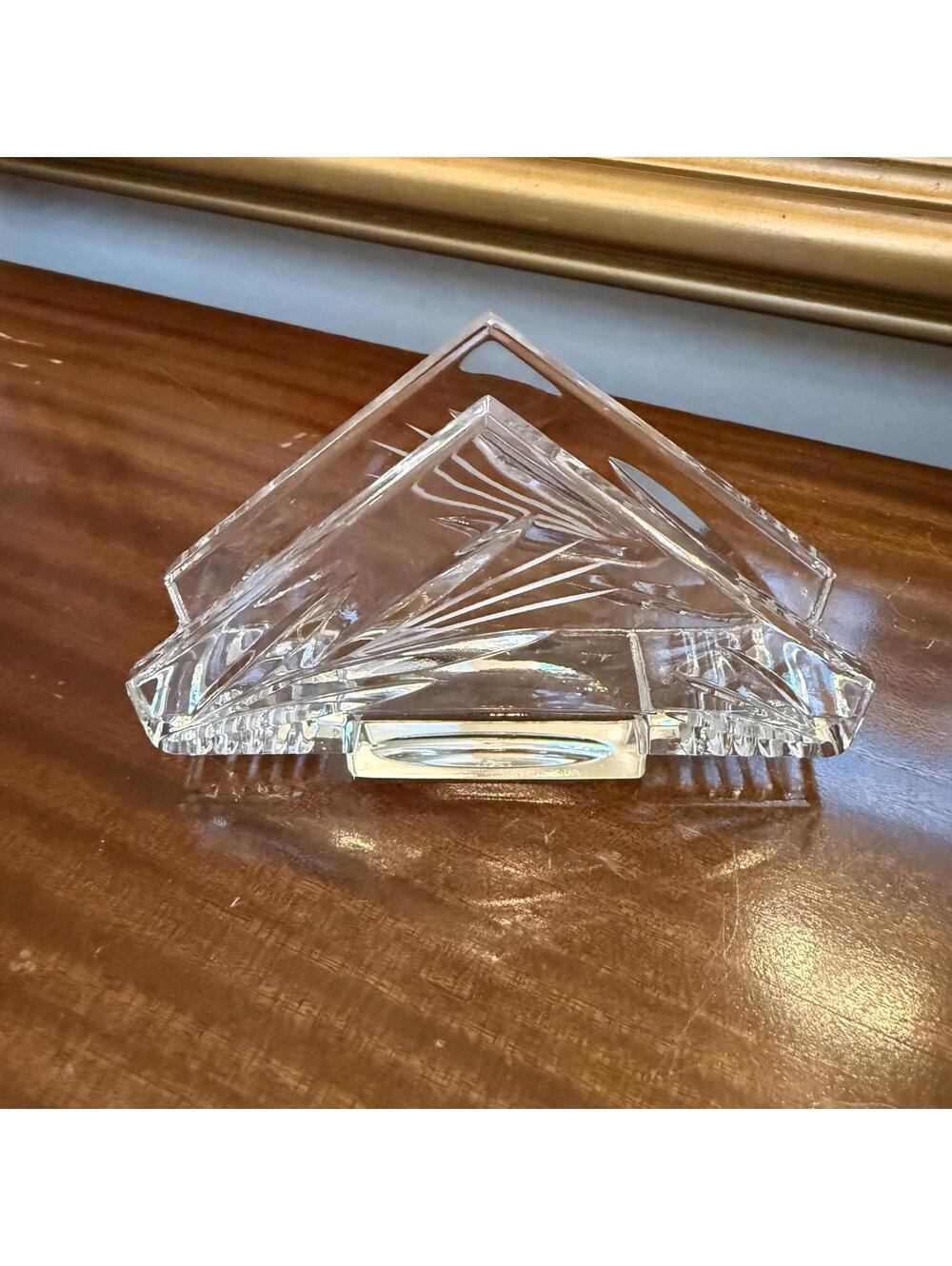 Vintage Triangular Crystal Glass Napkin ~ Letter Holder